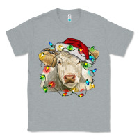 Heather Grey charolais cattle cow with christmas lights and hat Classic Tee - RanaPortraitStore