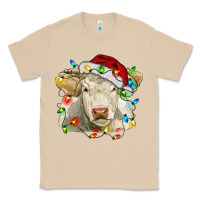 Mushroom charolais cattle cow with christmas lights and hat Classic Tee - RanaPortraitStore