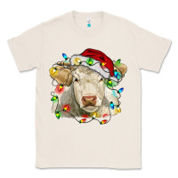 Natural charolais cattle cow with christmas lights and hat Classic Tee - RanaPortraitStore