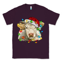 Plum charolais cattle cow with christmas lights and hat Classic Tee - RanaPortraitStore