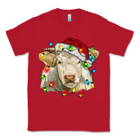 Red charolais cattle cow with christmas lights and hat Classic Tee - RanaPortraitStore