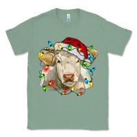 Sage charolais cattle cow with christmas lights and hat Classic Tee - RanaPortraitStore