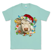 Seafoam charolais cattle cow with christmas lights and hat Classic Tee - RanaPortraitStore