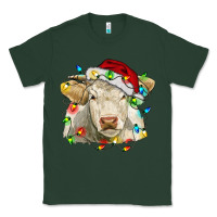 Sports Green charolais cattle cow with christmas lights and hat Classic Tee - RanaPortraitStore