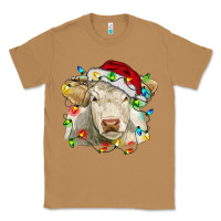 Toasted Coconut charolais cattle cow with christmas lights and hat Classic Tee - RanaPortraitStore