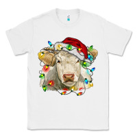 White charolais cattle cow with christmas lights and hat Classic Tee - RanaPortraitStore
