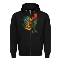 Black rooster with sunflowers Zipper Hoodie - RanaPortraitStore