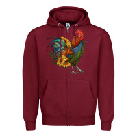 Burgundy rooster with sunflowers Zipper Hoodie - RanaPortraitStore