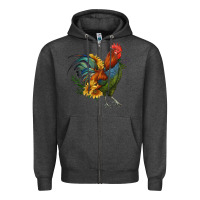 Charcoal Heather rooster with sunflowers Zipper Hoodie - RanaPortraitStore