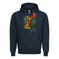 Navy rooster with sunflowers Zipper Hoodie - RanaPortraitStore