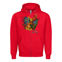 Red rooster with sunflowers Zipper Hoodie - RanaPortraitStore