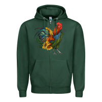 Sports Green rooster with sunflowers Zipper Hoodie - RanaPortraitStore