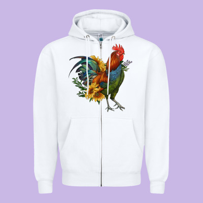 Rooster With Sunflowers Zipper Hoodie Designed By Ranaportraitstore