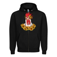 Black rooster head with sunflowers Zipper Hoodie - RanaPortraitStore