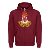 Burgundy rooster head with sunflowers Zipper Hoodie - RanaPortraitStore
