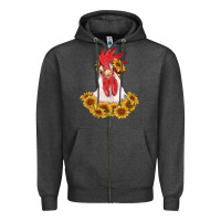 Charcoal Heather rooster head with sunflowers Zipper Hoodie - RanaPortraitStore