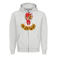 Dove Grey rooster head with sunflowers Zipper Hoodie - RanaPortraitStore