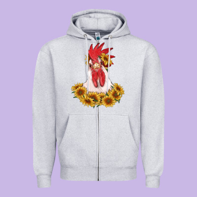 Rooster Head With Sunflowers Zipper Hoodie Designed By Ranaportraitstore