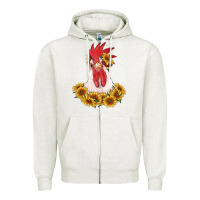 Oatmeal Heather rooster head with sunflowers Zipper Hoodie - RanaPortraitStore