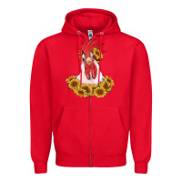 Red rooster head with sunflowers Zipper Hoodie - RanaPortraitStore