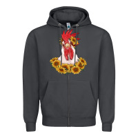Smoke rooster head with sunflowers Zipper Hoodie - RanaPortraitStore