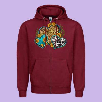 Leopard Cowhide Hearts Zipper Hoodie Designed By Zillion Design Studio
