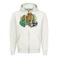 Oatmeal Heather leopard cowhide hearts Zipper Hoodie - Zillion Design Studio
