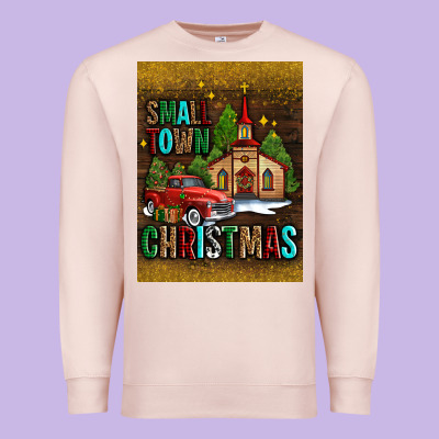 Small Town Christmas Church Premium Sweatshirt Designed By Adodesignshop