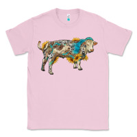 Bubblegum Pink charolais bull with sunflowers and gemstone western patterns Classic Tee - RanaPortraitStore