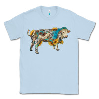 Dusty Blue charolais bull with sunflowers and gemstone western patterns Classic Tee - RanaPortraitStore