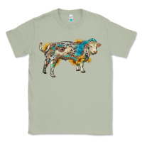 Matcha charolais bull with sunflowers and gemstone western patterns Classic Tee - RanaPortraitStore
