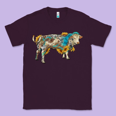 Charolais Bull With Sunflowers And Gemstone Western Patterns Classic Tee Designed By Ranaportraitstore