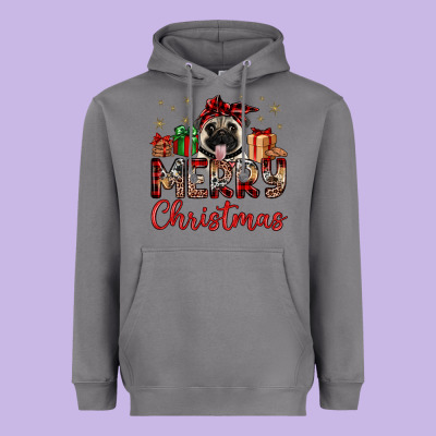 Merry Christmas Pug Heavyweight Hoodie Designed By Jahusdesignshop