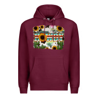 Burgundy Howdy Serape And Sunflower Premium Hoodie - RanaPortraitStore