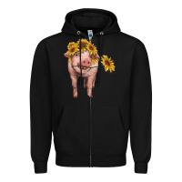 Black pig with sunflowers Zipper Hoodie - RanaPortraitStore