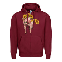 Burgundy pig with sunflowers Zipper Hoodie - RanaPortraitStore