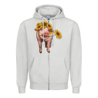 Dove Grey pig with sunflowers Zipper Hoodie - RanaPortraitStore