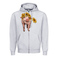 Heather Grey pig with sunflowers Zipper Hoodie - RanaPortraitStore