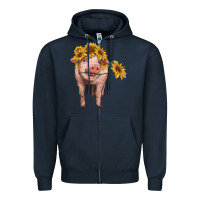 Navy pig with sunflowers Zipper Hoodie - RanaPortraitStore