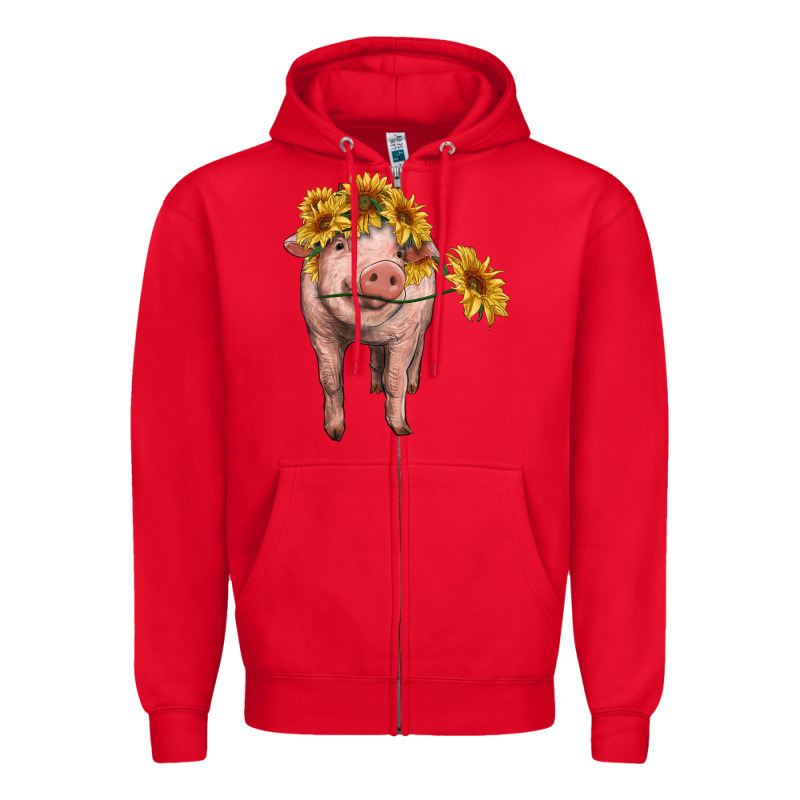 Pig With Sunflowers Zipper Hoodie by RanaPortraitStore | Teevron