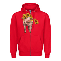 Red pig with sunflowers Zipper Hoodie - RanaPortraitStore