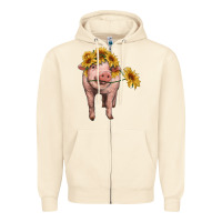 Sandshell pig with sunflowers Zipper Hoodie - RanaPortraitStore