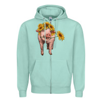 Seafoam pig with sunflowers Zipper Hoodie - RanaPortraitStore