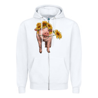 White pig with sunflowers Zipper Hoodie - RanaPortraitStore