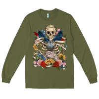 Army Green Flower Boho Skull Skeleton Long Sleeve Tee - RanaPortraitStore