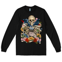 Black Flower Boho Skull Skeleton Long Sleeve Tee - RanaPortraitStore