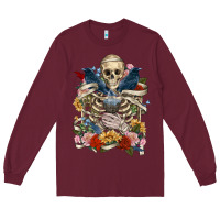 Burgundy Flower Boho Skull Skeleton Long Sleeve Tee - RanaPortraitStore