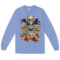 Colony Blue Flower Boho Skull Skeleton Long Sleeve Tee - RanaPortraitStore
