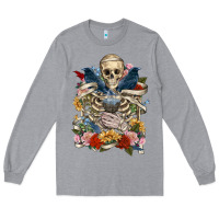 Heather Grey Flower Boho Skull Skeleton Long Sleeve Tee - RanaPortraitStore