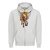 Dove Grey longhorn cow with sunflowers Zipper Hoodie - RanaPortraitStore